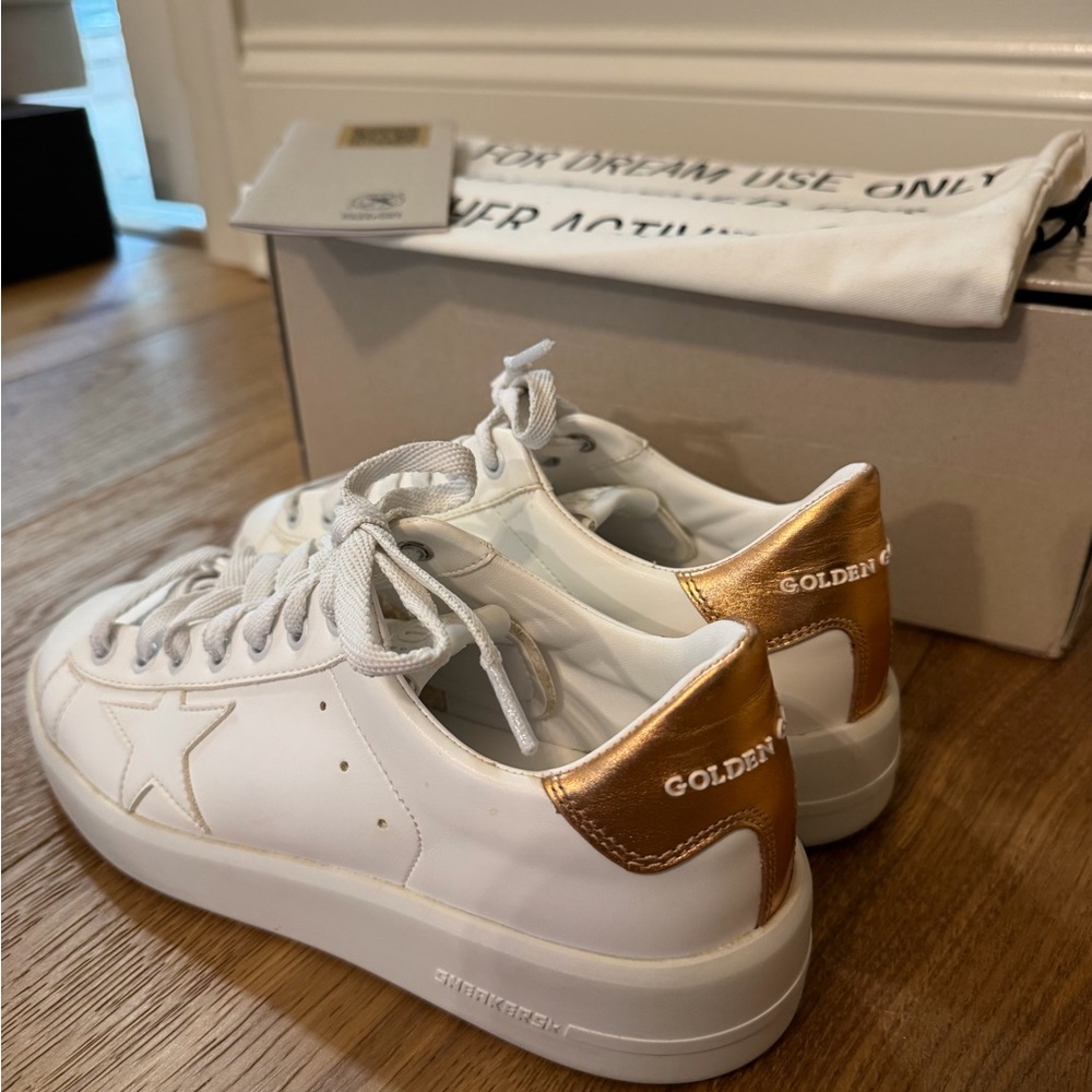 Golden Goose White Sneakers with Gold Heel